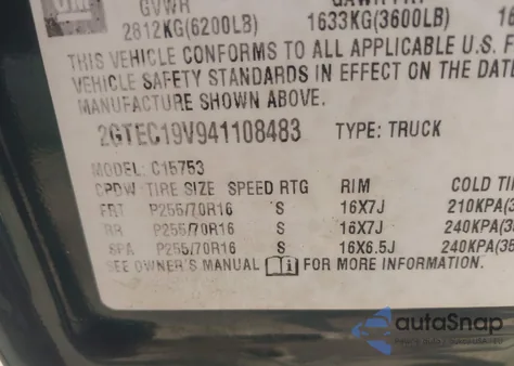 2004 GMC Sierra 1500 Sle z USA, uszkodzony, nr VIN 2GTEC19V941108483